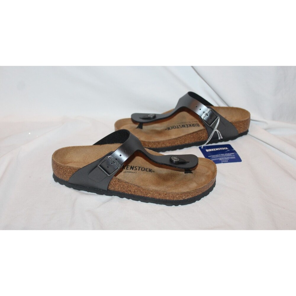 BIRKENSTOCK GIZEH METALLIC LEATHER SANDALS BLACK REGULAR FIT EU 37 NEW